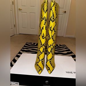 Brand new. Nine West Yellow snake skin knee high boot. Brand new. Sz 10.5
